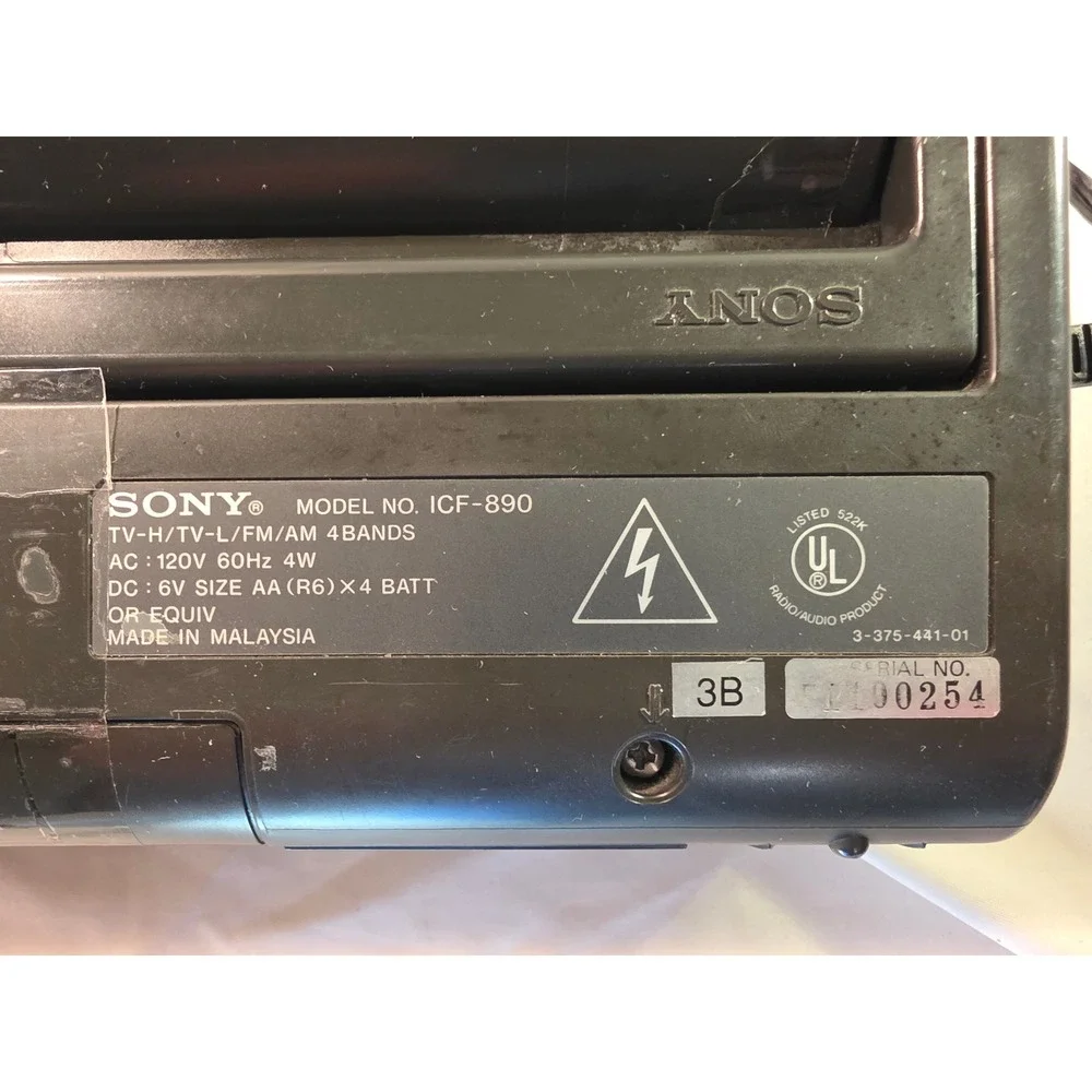 Sony ICF-890 4-Band Portable Radio Receiver TV-H TV-L FM AM Vintage Black